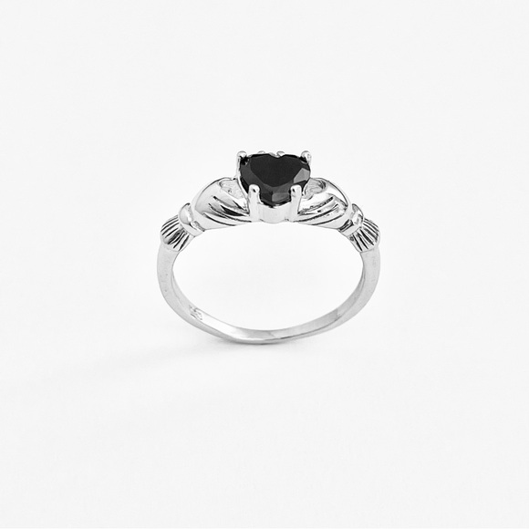 Sterling Silver Claddagh Black CZ Ring, Silver Rings, Irish Ring, Heart Ring - Picture 15 of 16